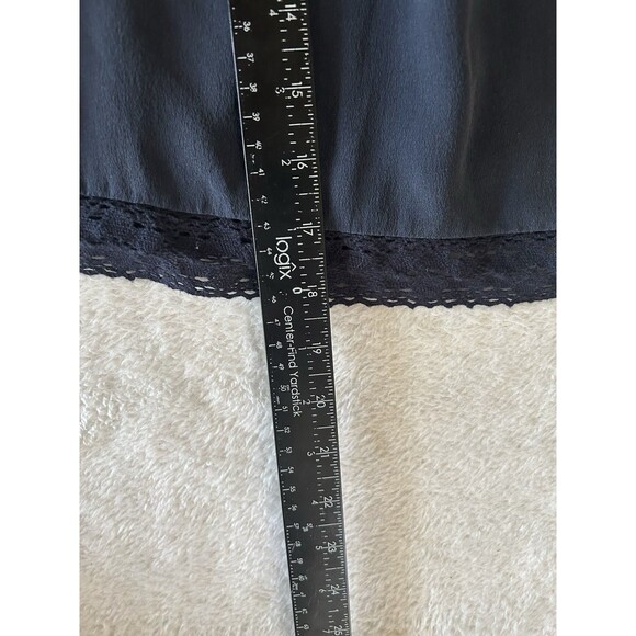 ECRU Silk Off The Shoulder Blouse Crochet Lace Hem Lined Dark Blue Sz XS Luxury - Picture 10 of 10